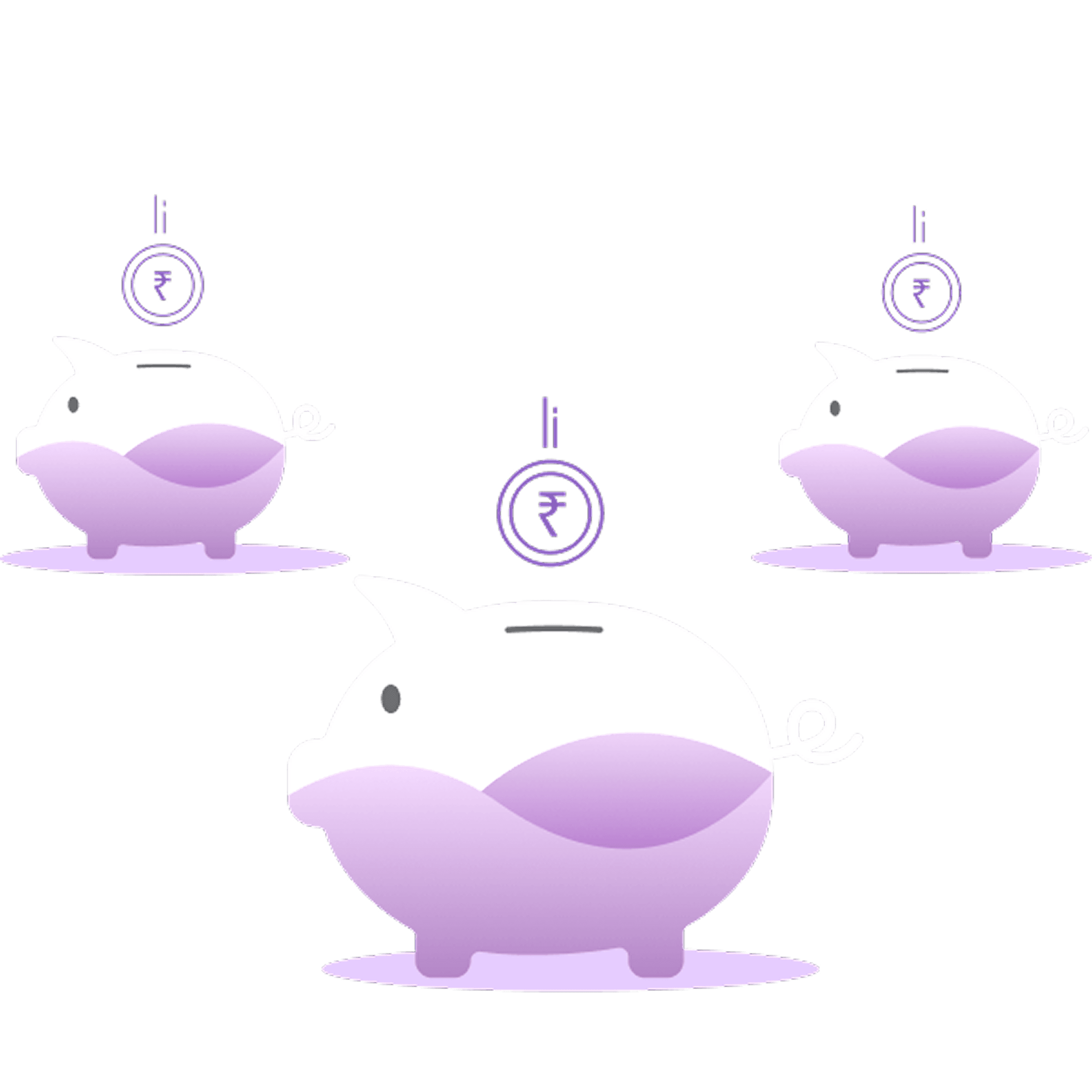 Three piggy banks receiving rupee coins